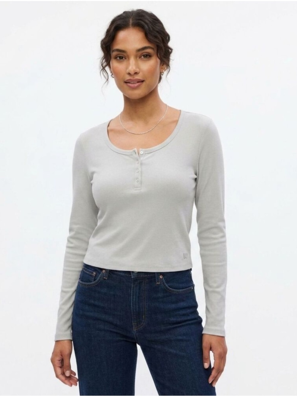 Gap Body Modern Rib Henley T Shirt Quiet Grey Size Medium Casual Neutral